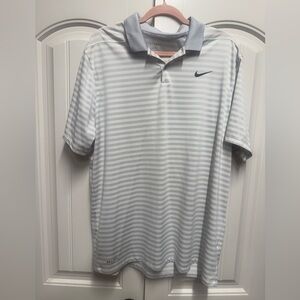 Nike Golf Men’s Polo. Gray And White Stripe. Size: XL. Dri Fit.